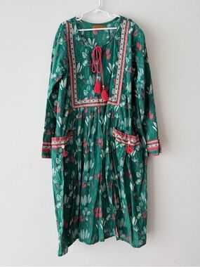 Senorita Green Printed Dress with Tassel & Pockets GIRLS SIZING